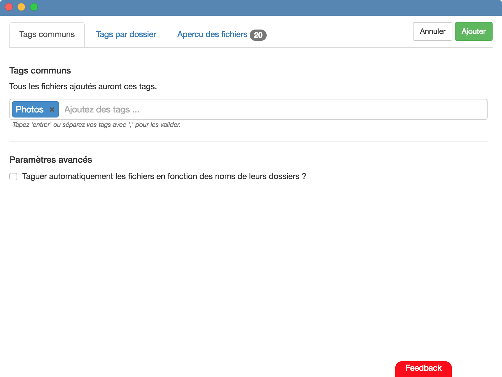 Exemple de l'ajout de fichers avec TagFlow