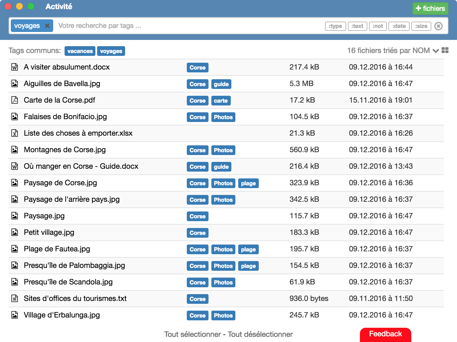 Exemple d'une recherche de fichiers avec TagFlow